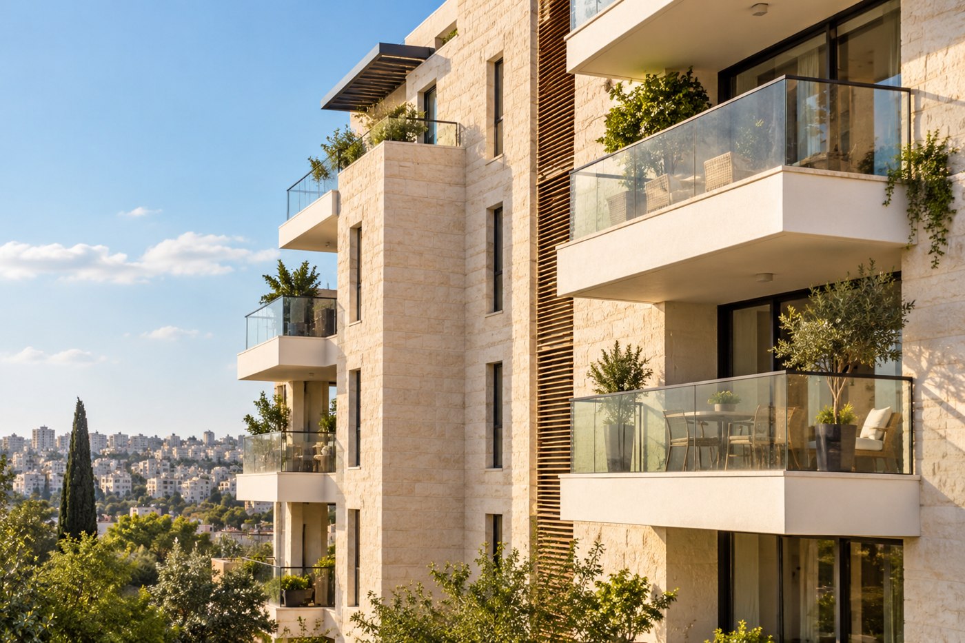 בניין מגורים מואר — תמונת המחשה